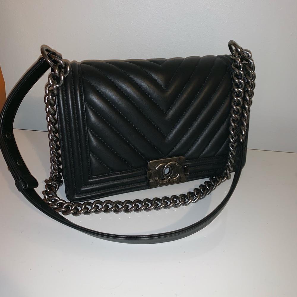 Chanel boy old med calfskin w/ ruthenium hardware